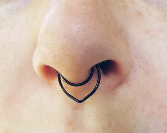 Black Geometric Fake Nose Ring, Fake Septum Ring, Non Pierced Septum Ring, Faux Septum Ring, Faux Septum Piercing, Fake Septum Piercing