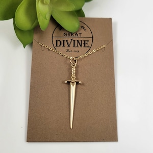 Gold Sword Charm Necklace, All Gold Sword Necklace, Gold Sword Pendant
