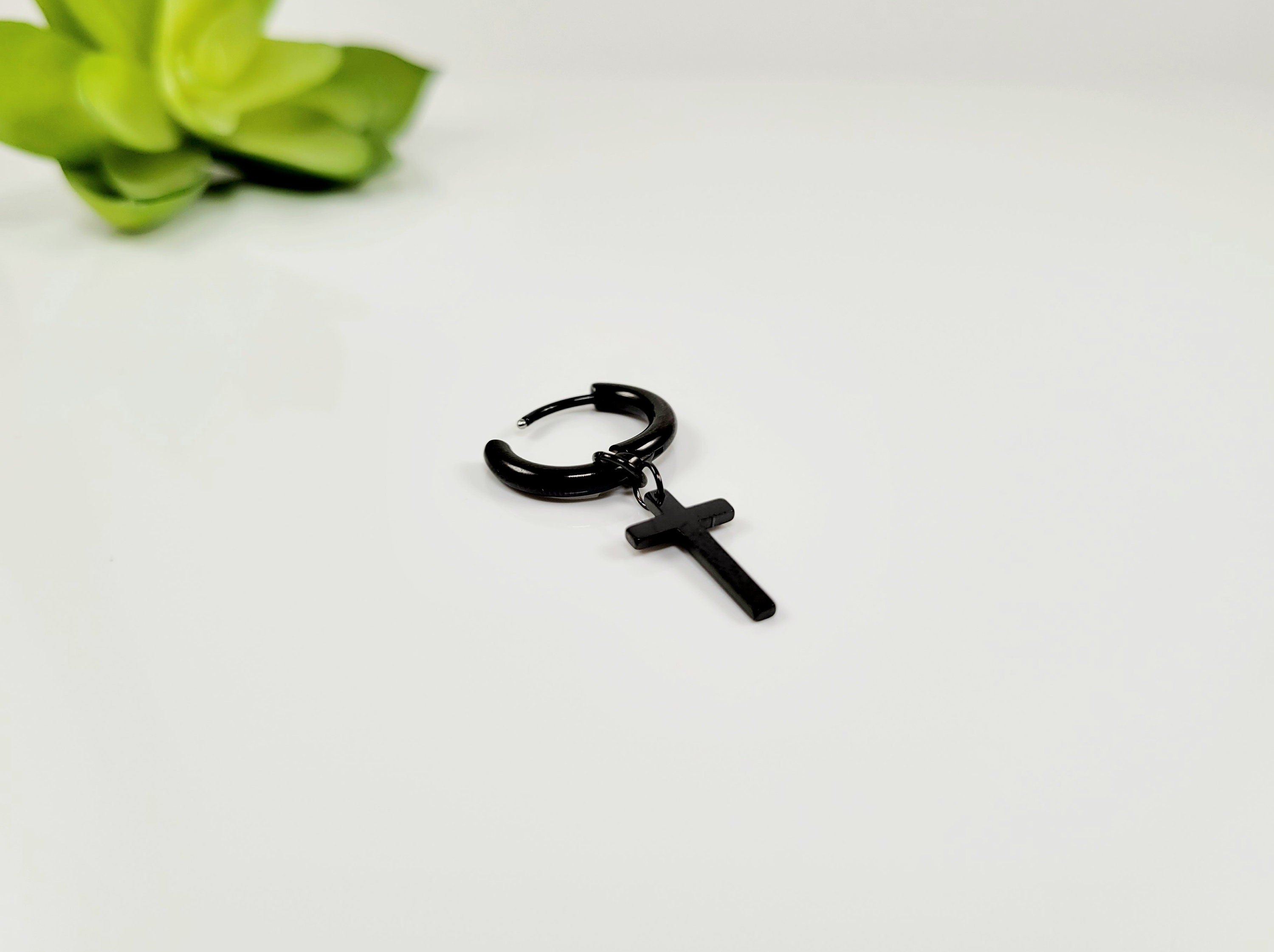 Black Cross Earring Men Black Dangle Cross Earring Men's - Etsy