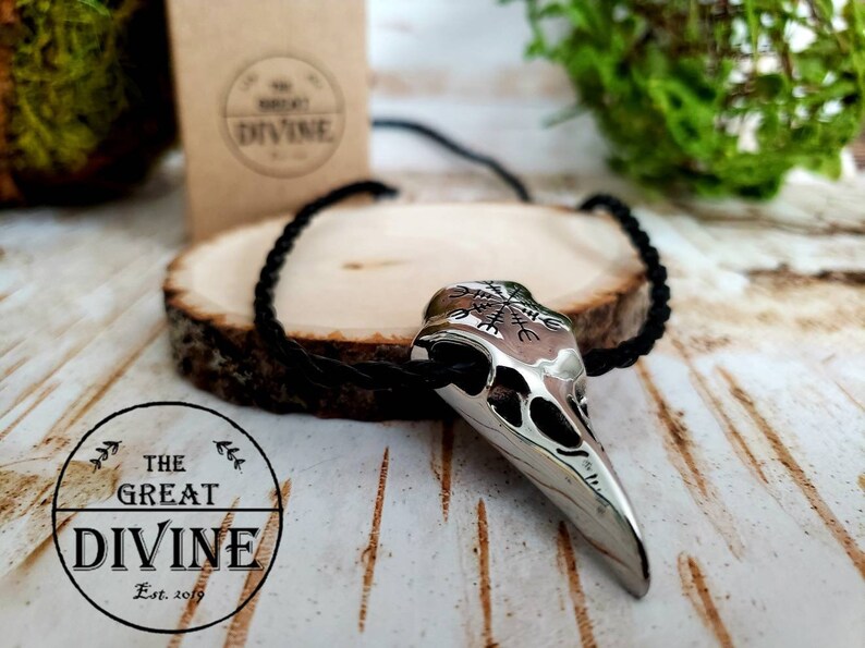 Helm of Awe Necklace Viking Raven Necklace Viking Jewelry Icelandic Jewelry Viking Raven Pendant Raven Skull Necklace