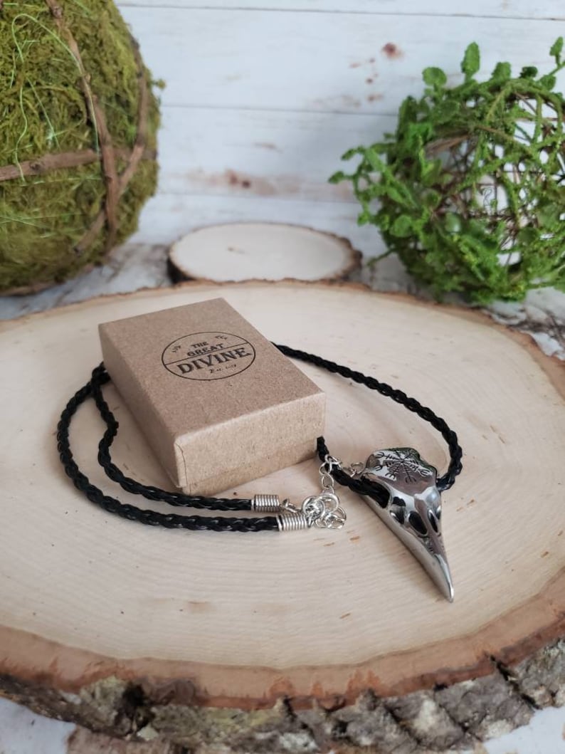 Helm of Awe Necklace Viking Raven Necklace Viking Jewelry Icelandic Jewelry Viking Raven Pendant Raven Skull Necklace