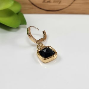 Mens Black Onyx Earring, Black Quartz Drop Earring, Black and Gold Drop Earring for Men, Black Gemstone Earring, Men Gold Hoop Earring