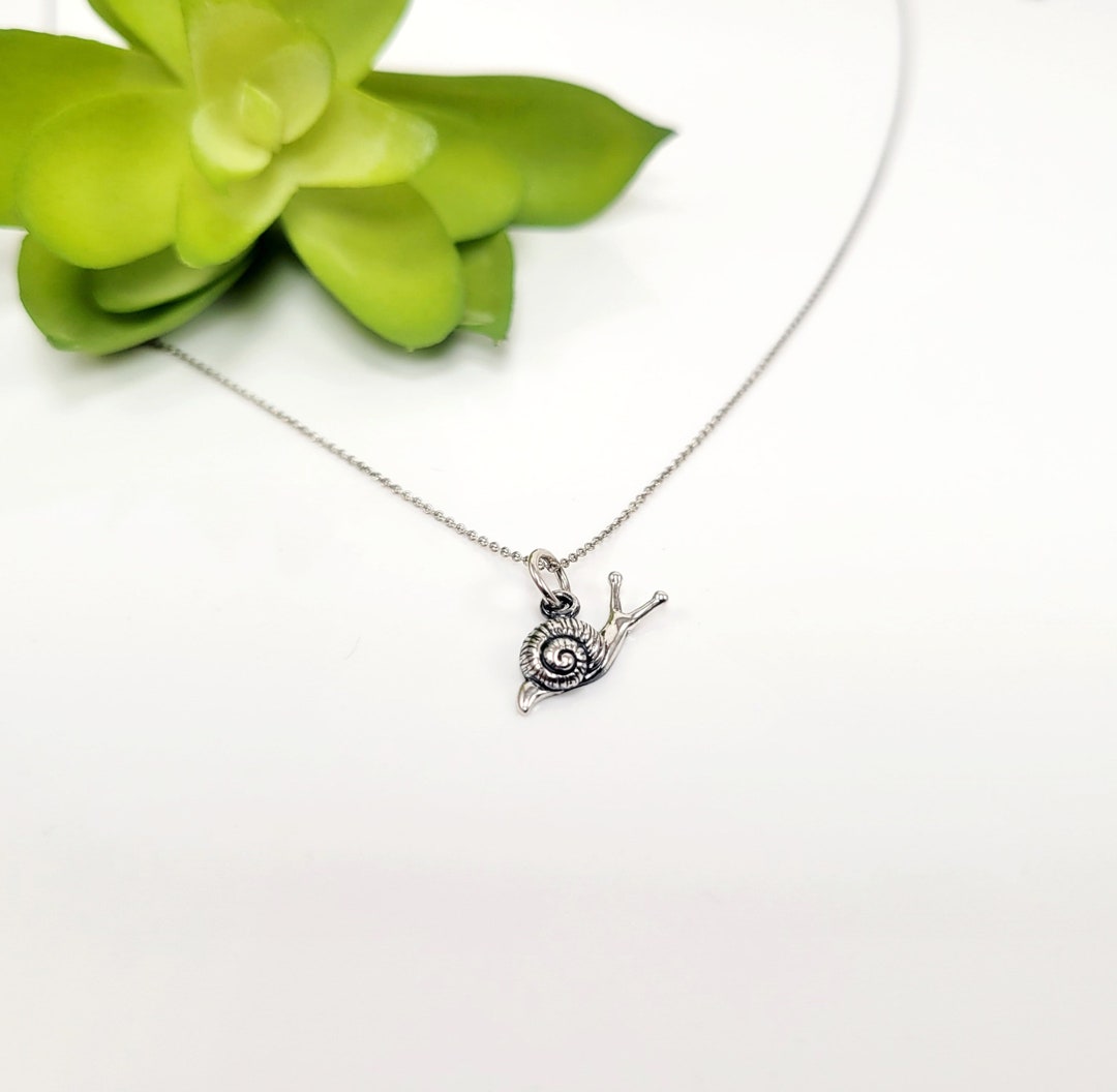 Tiny Snail Charm Necklace, Sterling Silver Snail Necklace, Small Snail