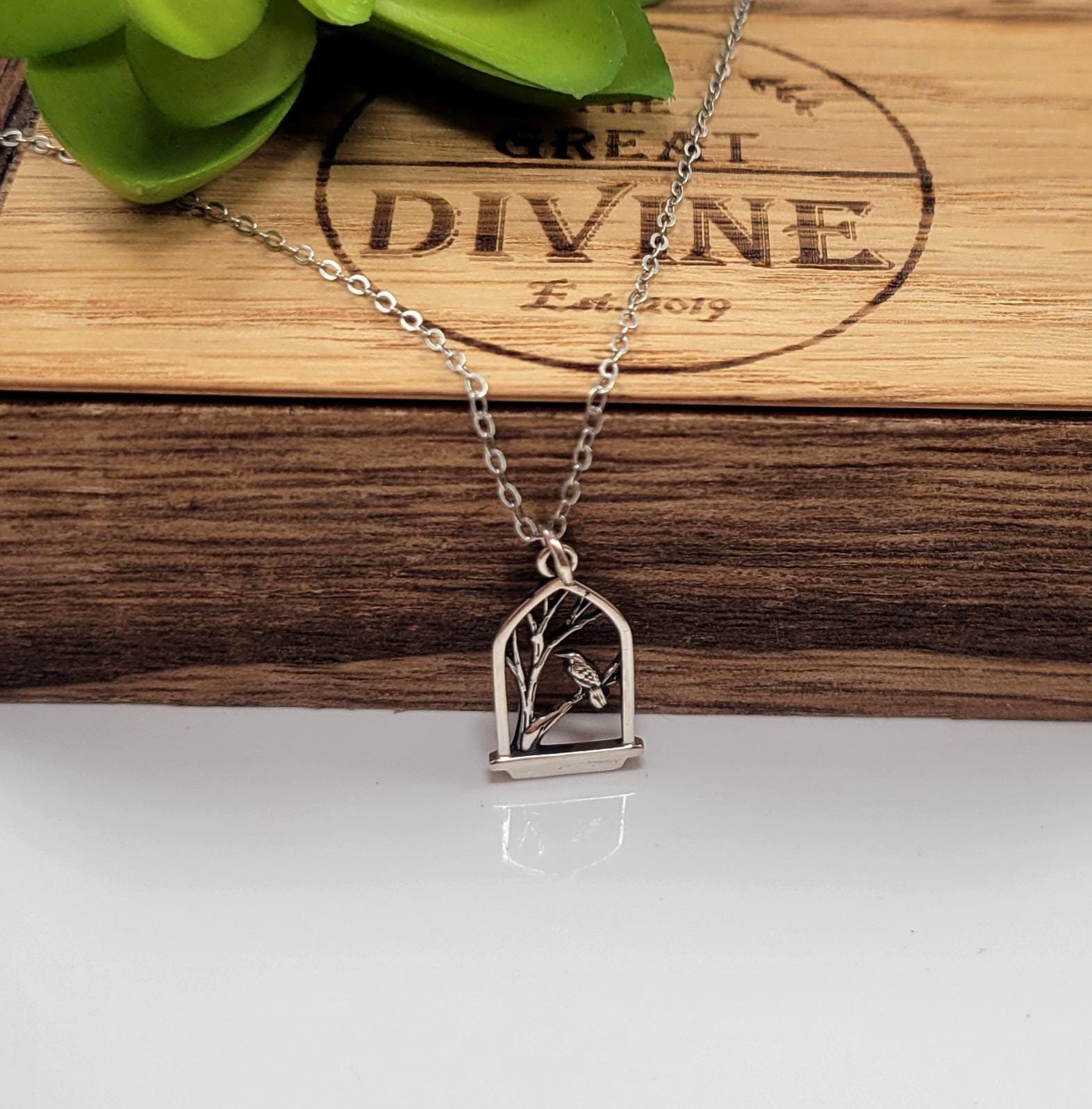 Raven Bird Charm Necklace, Sterling Silver Raven Necklace, Bird on Branch Pendant Necklace, Tiny Raven Charm, Tiny Bird Necklace