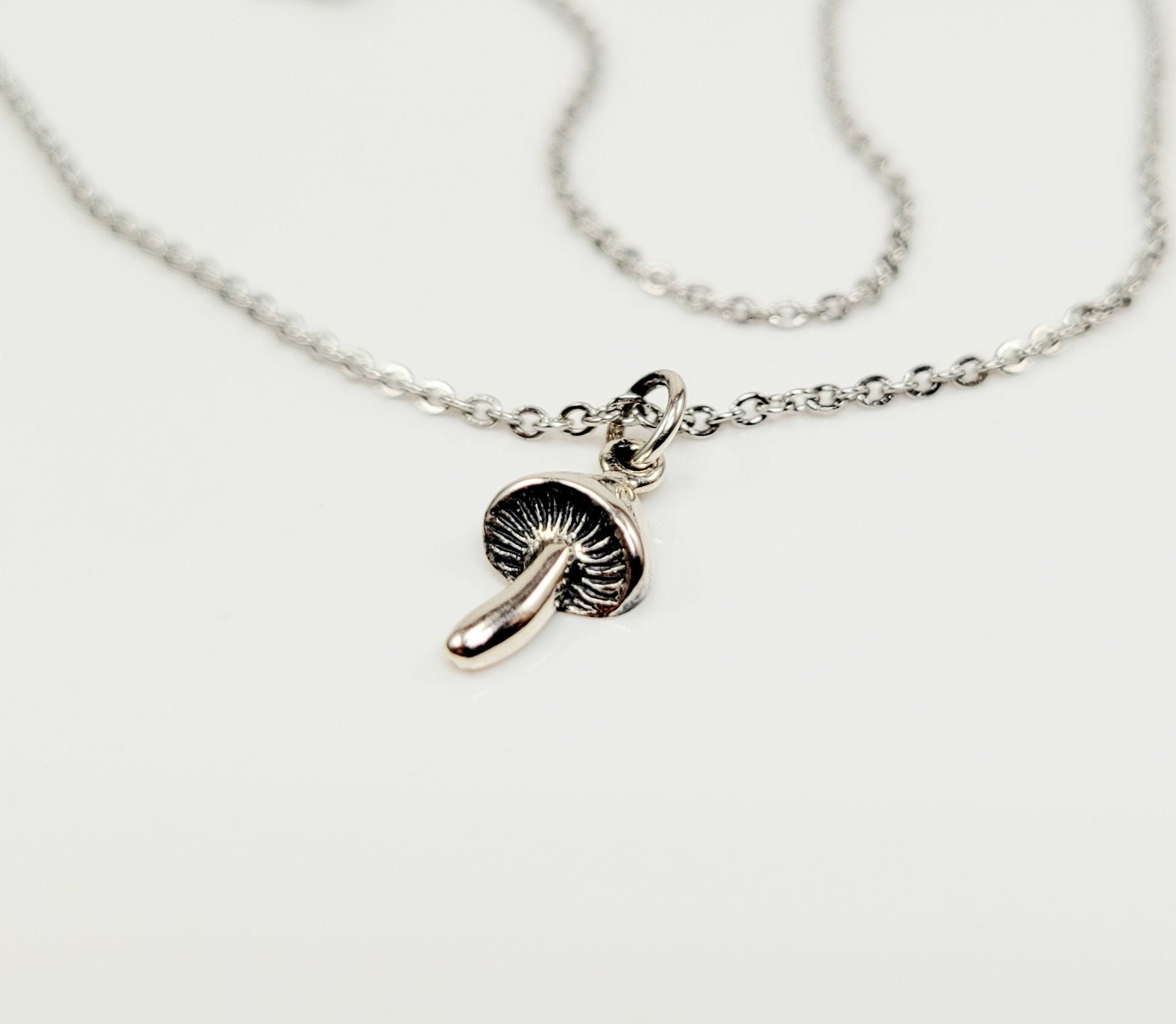 Tiny Sterling Silver Mushroom Necklace Mushroom Lover Gift Etsy