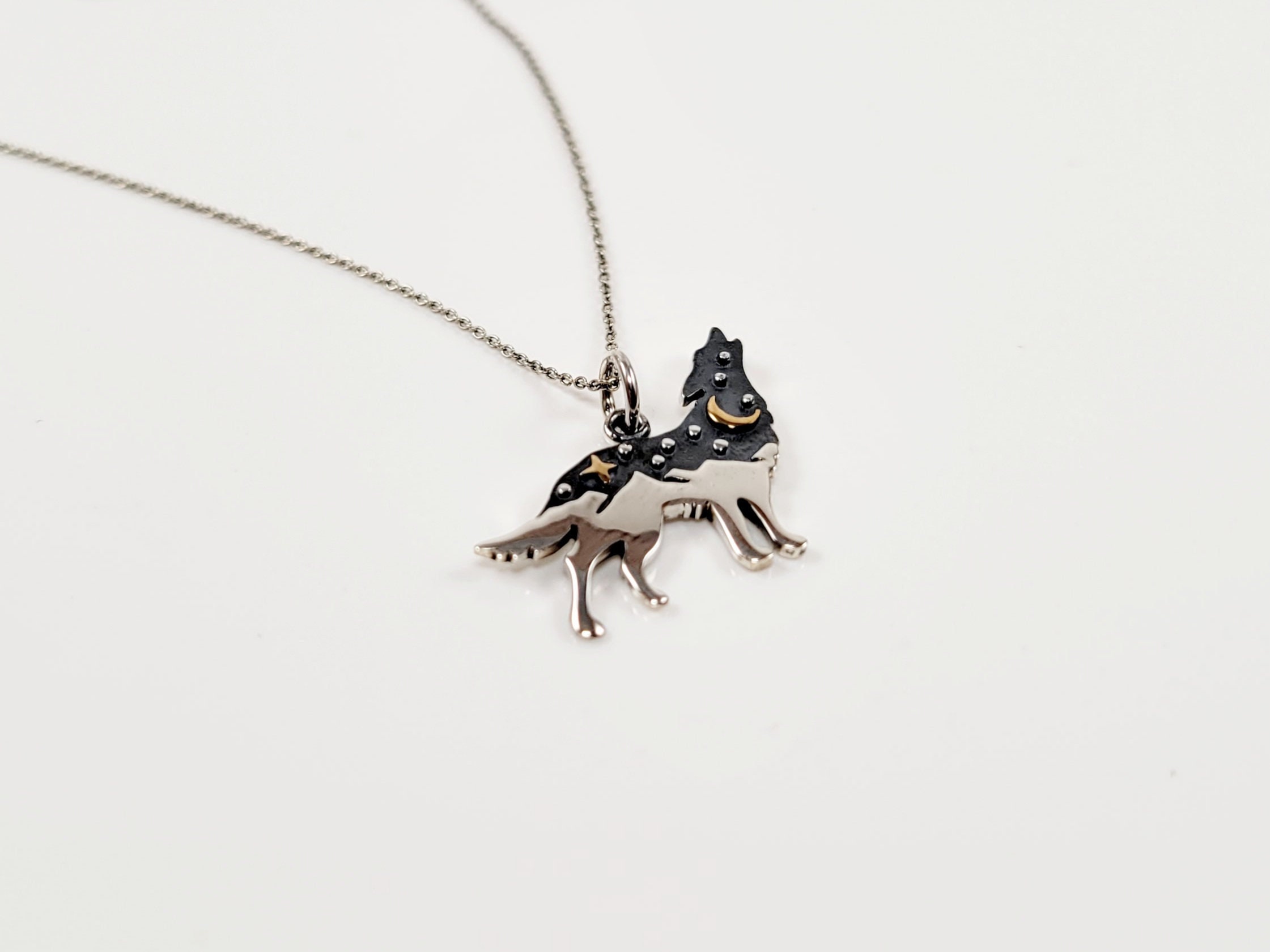Sterling Silver Wolf Necklace, Small Wolf Necklace, Wolf Pendant, Wolf Chain Necklace, Wolf Moon Necklace, Tiny Wolf Necklace, Wolf Gift