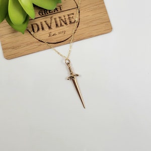 Gold Sword Charm Necklace, All Gold Sword Necklace, Gold Sword Pendant