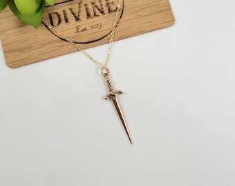 Gold Sword Charm Necklace, All Gold Sword Necklace, Gold Sword Pendant