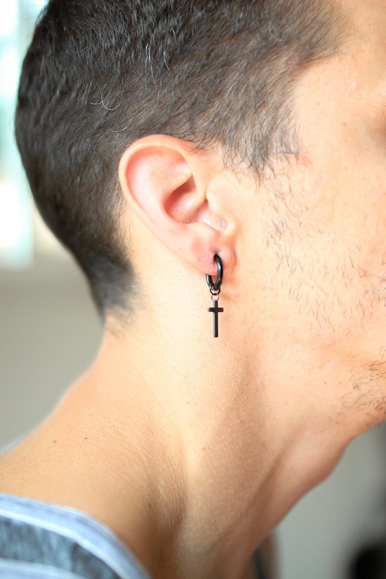 Dangling Cross Earring for Men Hanging Cross Earring Men Etsy