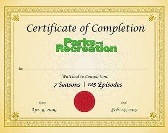 Certificate of Completion Parks and Recreation