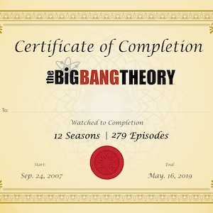 Certificate of Completion The Big Bang Theory