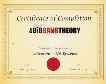 Certificate of Completion The Big Bang Theory