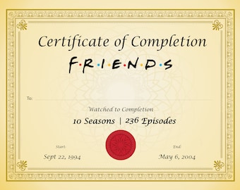 Certificate of Completion Friends Show