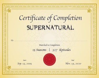 Certificate of Completion Supernatural