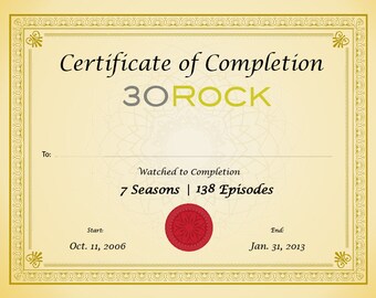 Certificate of Completion 30 Rock
