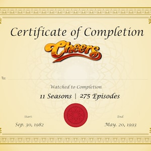 Certificate of Completion Cheers