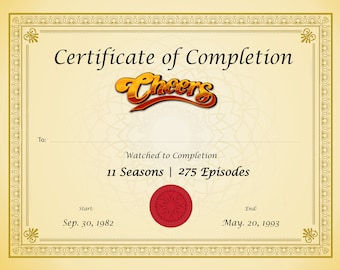 Certificate of Completion Cheers