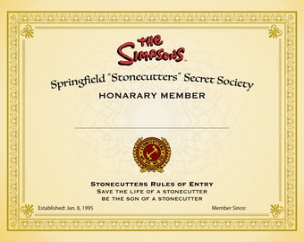 Certificate For Simpsons Stonecutters