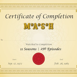 Certificate of Completion M*A*S*H
