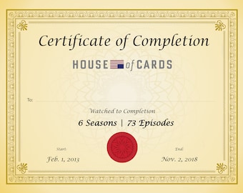 Certificate of Completion House of Cards