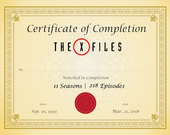 Certificate of Completion The X Files