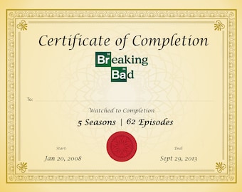 Certificate of Completion Breaking Bad