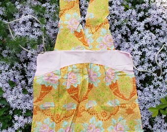 Orange BOHO Vintage Style Floral Apron With Ruffle Skirt