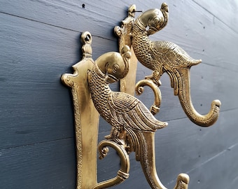 Brass Wall Hook, Ornate Wall Hanging, Wall Art, Intricate Parrot Coat Hook, Bohemian Wall Decor, Brass Wall Bracket, Birthday Gift