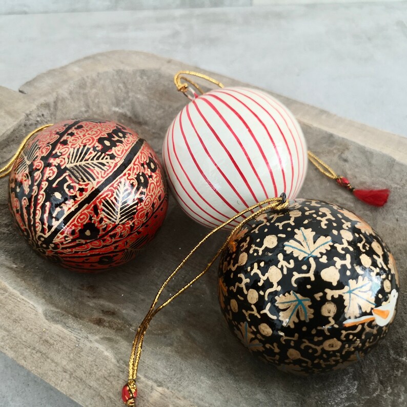Christmas Baubles Paper Mache Decorative Baubles Hanging Etsy