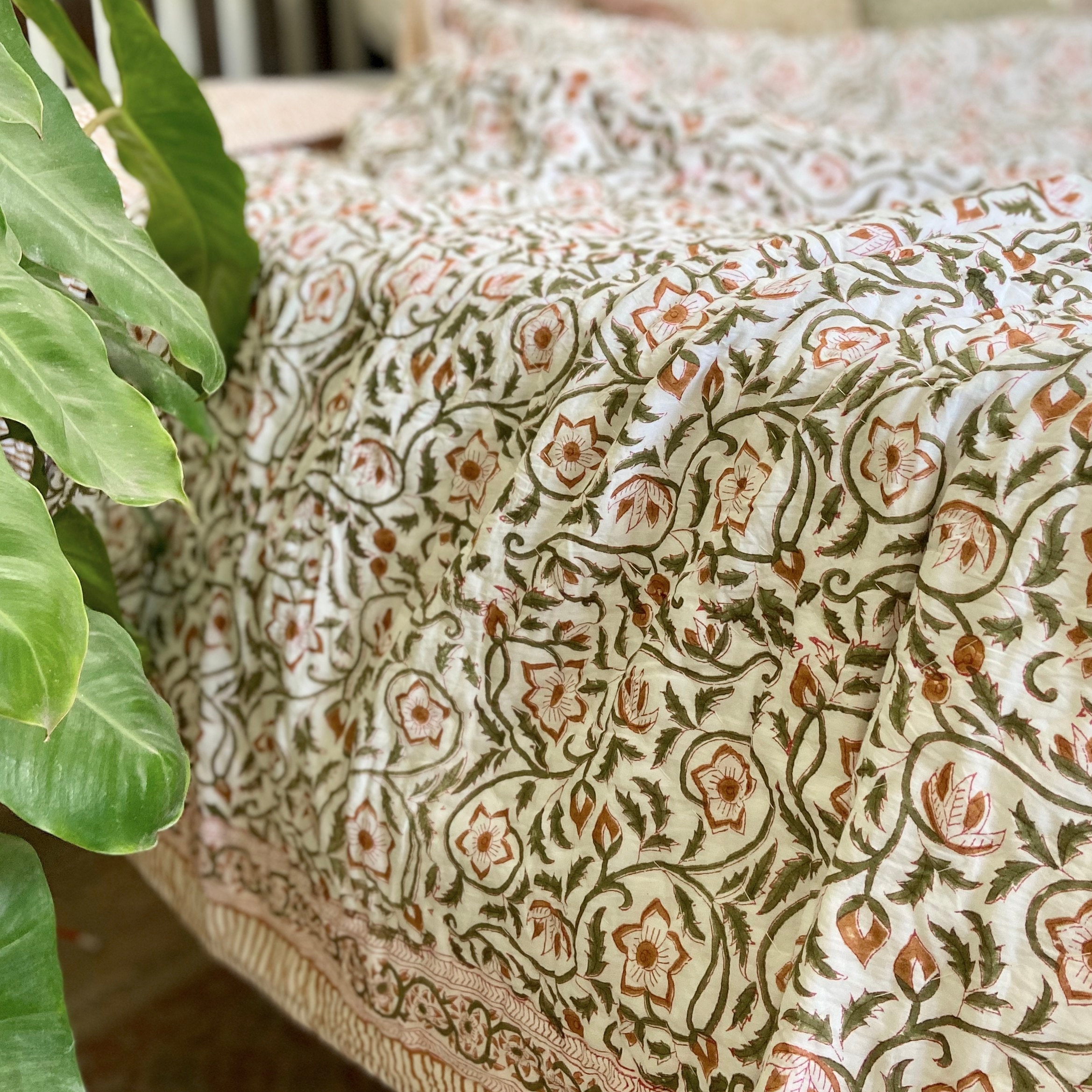 Quilted Bedspread Organic Cotton Reversible Bedspread Floral Etsy UK