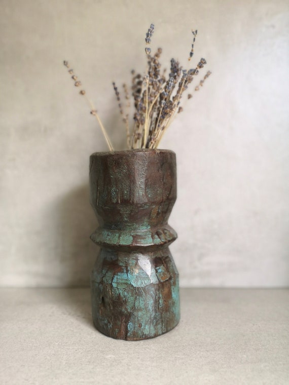 Antique Distressed Indian Wooden Decorative Vase Candle Etsy