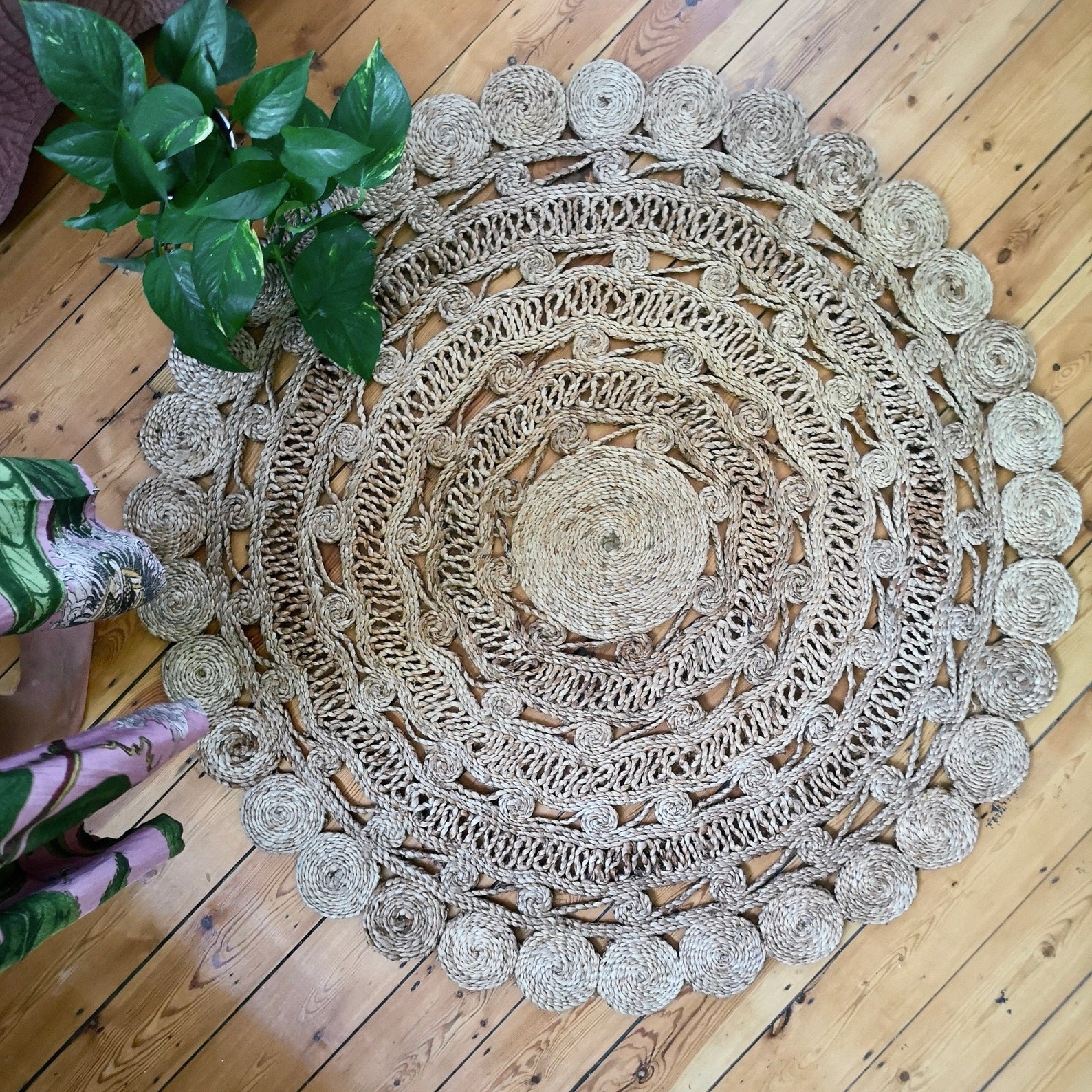Natural Jute Rug Handwoven Cut Out Rug Round Jute Rug Etsy