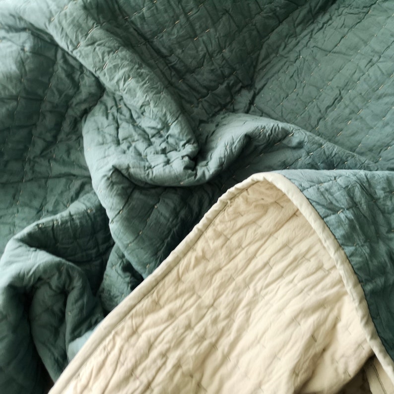 Quilted Bedspread Organic Cotton Reversible Bedspread Etsy UK