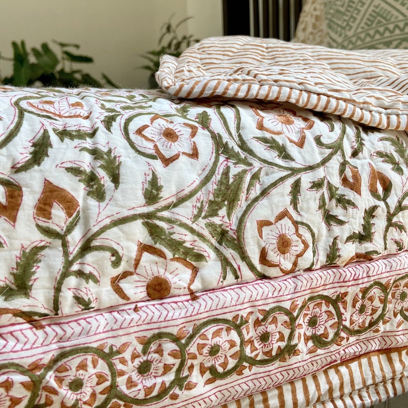 Quilted Bedspread Organic Cotton Reversible Bedspread Soft Etsy UK