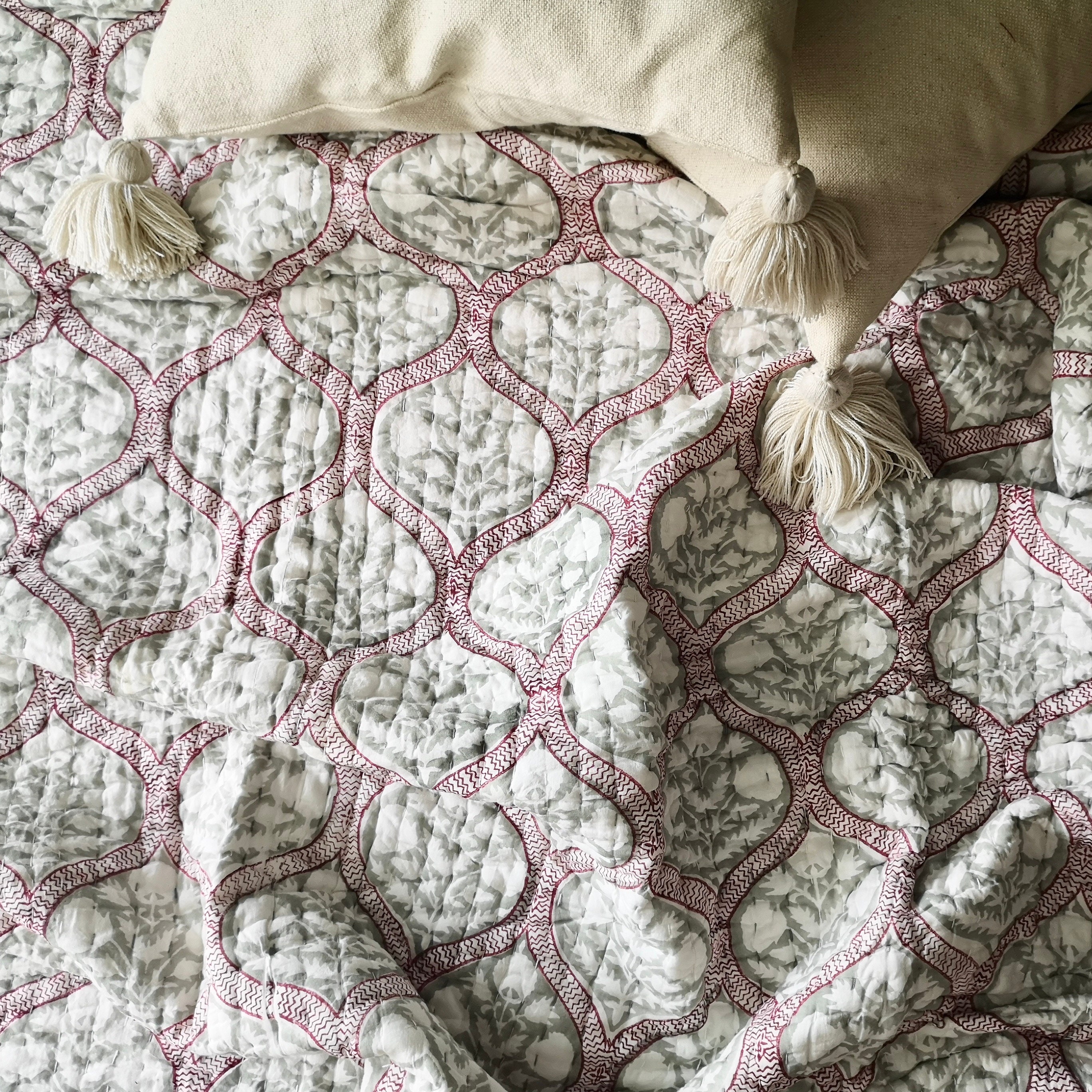 Organic Cotton Bedspread Quilted Bedspread Artisan Kantha Etsy