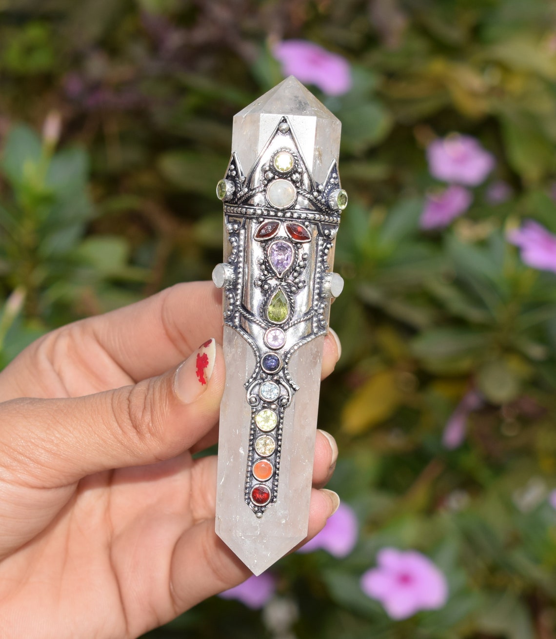 Seven Chakra CLEAR QUARTZ Wand Clear Quartz Crystal Wand Etsy