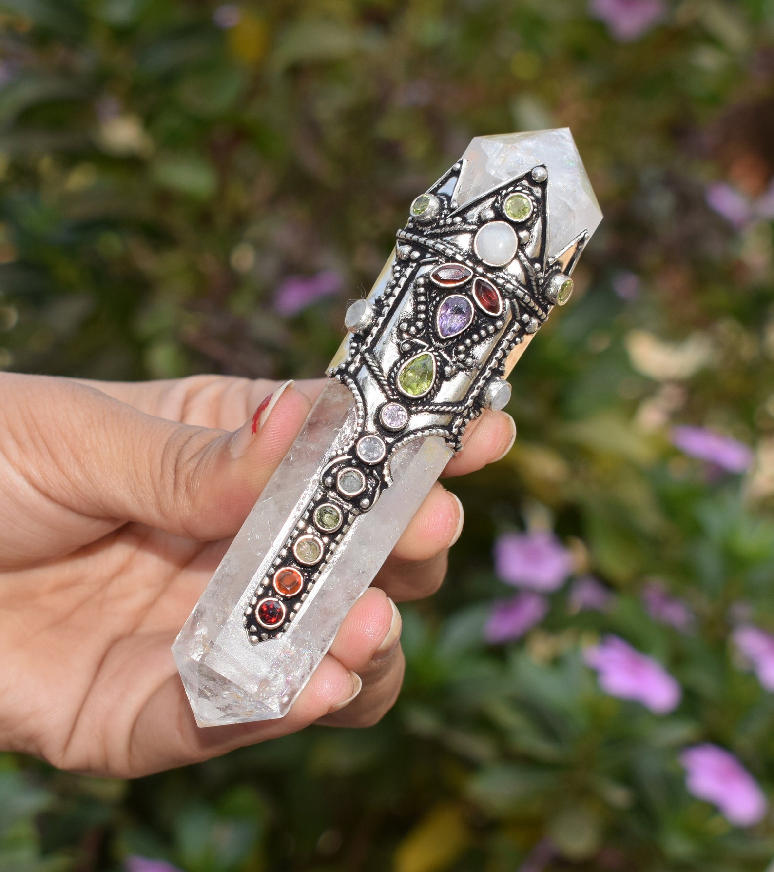 Seven Chakra CLEAR QUARTZ Wand Crystal Quartz Wand Rainbow Etsy