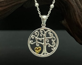 Collar Árbol de la vida en plata 925. Colgante Árbol de la vida con su cadena satélite de plata maciza. Árbol de la vida de plata y oro. idea de regalo