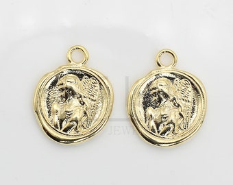 2pcs/P0019G/ Angel Coin Pendant, Earrings pendant, Bracelet Charm, Necklace Pendant, Polished Gold-Plated, Jewelry Making