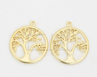 1pcs/P0063MG/ Tree Coin Pendant, Tree Charm, Earrings pendant, Bracelet Charm, Necklace Pendant, Matte Gold-Plated, Jewelry Making