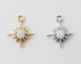 2pcs/SP0005/ Opal North Star Pendant, Natural Stone Pendant, Earrings pendant, Necklace Pendant, Polished Rhodium-Plated, Jewelry Making