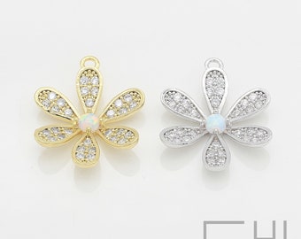 1pcs/QP0038/ Opal Flower Pendant, Natural Stone Pendant, Earrings pendant, Necklace Pendant, Polished Gold/Rhodium-Plated, Jewelry Making