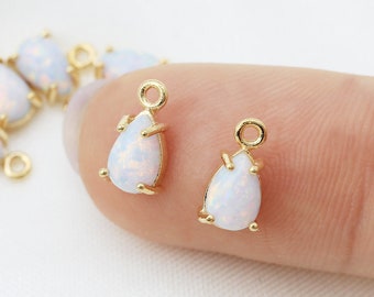 2pcs/SP0006G/ Tear Drop Opal Pendant, Natural Stone Pendant, Earrings pendant, Necklace Pendant, Polished Gold-Plated, Jewelry Making