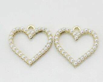 2pcs/JP0002G/ Acrylic Pearl Heart Pendant, Imitation Pearl Pendant, Necklace Pendant, Earrings Pendant, Jewelry Making Craft Supplies