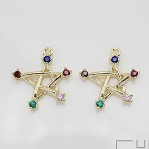 2pcs/QP0062G/ Star Birthstone Cubic Pendant, CZ Pendant, Earrings pendant, Bracelet Charm, Necklace Pendant, Gold-Plated, jewelry making