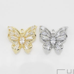 1pcs/QP0071G/ Cubic Butterfly Pendant, Necklace Pendant, Bracelet Charm, Polished Gold/Rhodium-Plated
