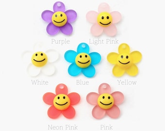 4pcs/GP0010/ Flower Smiley charm, Smiley Face Charm, Acrylic Charm, Smiley Charm, Acrylic pendant, Jewelry Making