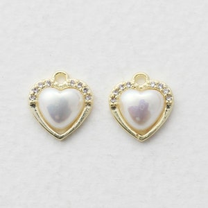 2pcs/JP0022G/ Pearl heart pendant, Pearl Charm, Necklace Pendant, Earrings Pendant, Jewelry Making Craft Supplies