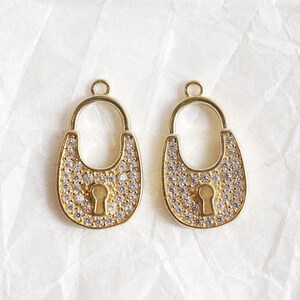 2pcs/QP0131/ Cubic Lock Pendant, Earring Pendant, Necklace Pendant, Bracelet Charm, Polished Gold/Rhodium-Plated, Jewelry Making