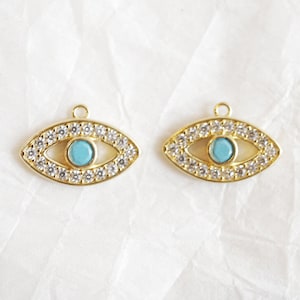 2pcs/QP0117/ Turquoise Cubic Evil Eye Pendant, Necklace Pendant, Bracelet Charm, Polished Gold/Rhodium-Plated, Jewelry Making